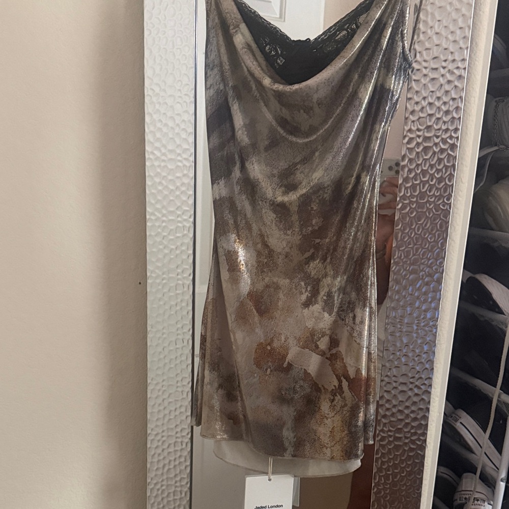 Jaded London Metallic and Black Slip Dress